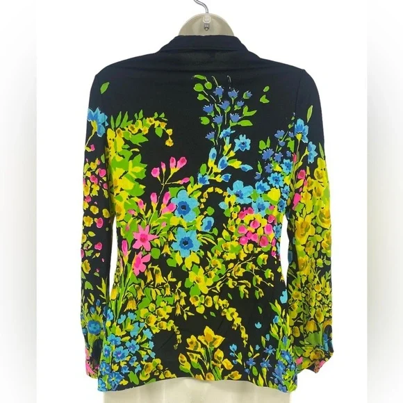 Vintage 1960s Mr. Dino Womens Size Small Button Up Bright Floral Blouse - Picture 4 of 6